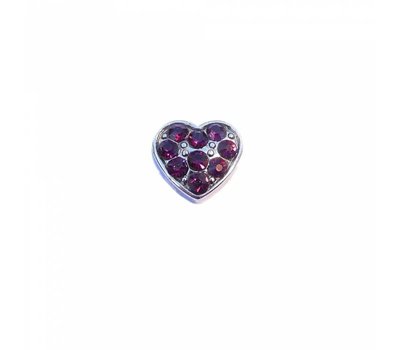 Floating Charms Floating locket charm hartje met paarse crystals zilver