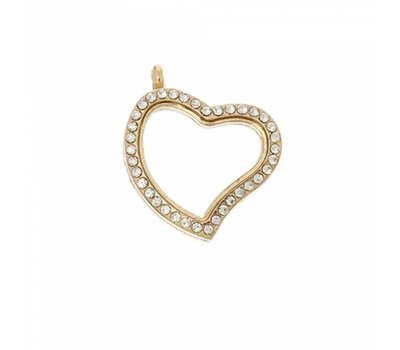 Floating memory lockets Gouden rvs memory locket met strass gebogen hart