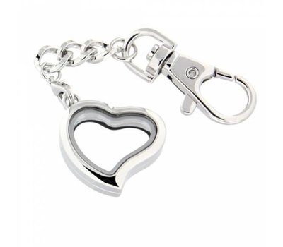 Floating memory lockets Zilveren memory locket gebogen hart sleutelhanger