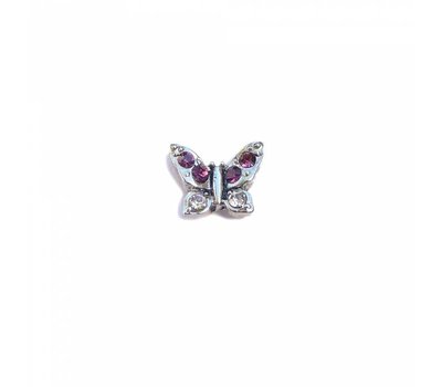 Floating Charms Floating locket charm vlinder met paarse strass steentjes zilver
