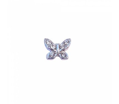 Floating Charms Floating locket charm vlinder met witte strass steentjes zilver