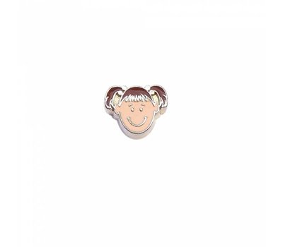 Floating Charms Floating locket charm meisje met bruine staartjes zilver