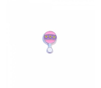 Floating Charms Floating locket charm roze met paarse rammelaar zilver