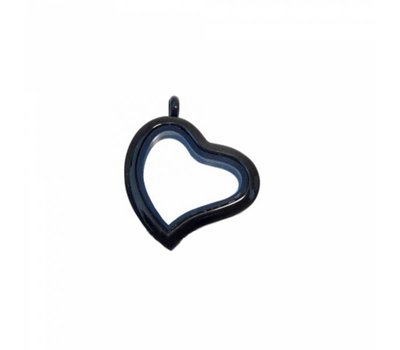 Floating memory lockets Zwarte rvs memory locket gebogen hart