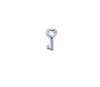 Floating Charms. Floating charm sleutel met hartje zilver voor de memory locket