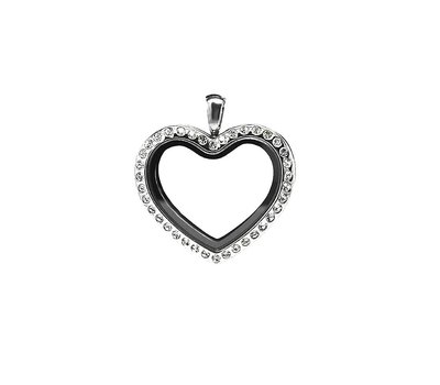 Floating memory lockets Zilveren memory locket met strass hart