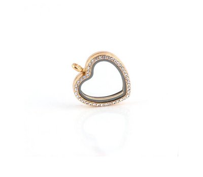 Floating locket Gouden memory locket hart strass