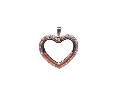 Floating locket Rosé gouden memory locket hart strass