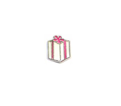 Floating Charms. Floating charm wit met roze cadeautje voor de memory locket