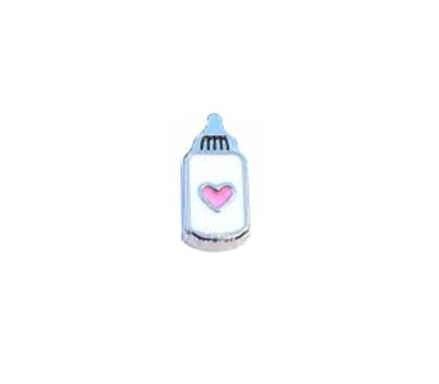 Floating Charms Floating charm babyflesje hartje roze voor de memory locket