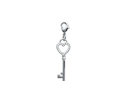 Clip on charms Sleutel dangle met strass zilver