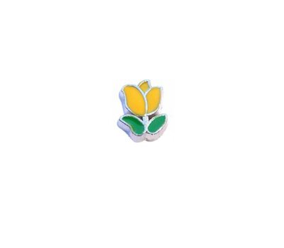 Floating Charms Floating locket charm gele tulp zilver