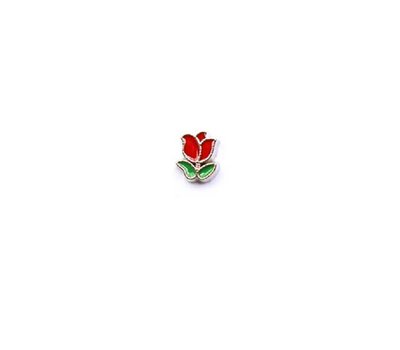 Floating Charms Floating locket charm rode tulp zilver