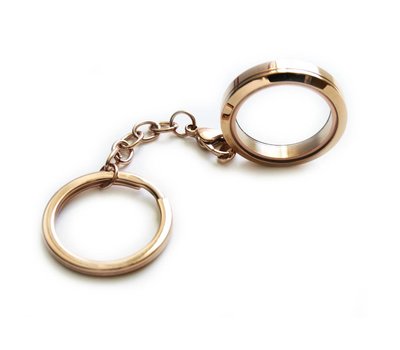 Floating locket Rosé gouden memory locket sleutelhanger rvs rond large