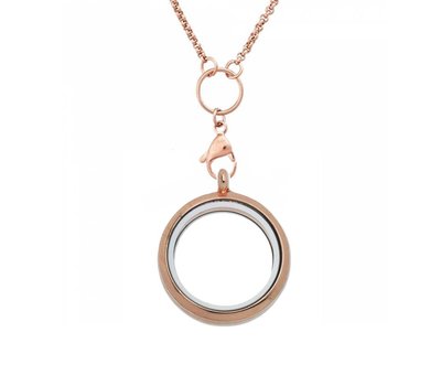 Floating locket Rosé gouden memory locket rond large met ketting