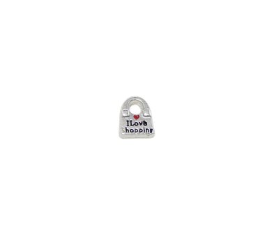 Floating Charms. Floating charm I love shopping tasje zilver voor de memory locket