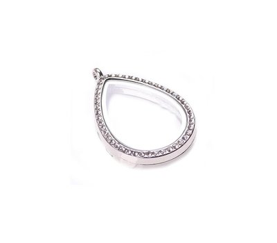 Floating locket Zilveren memory locket druppel strass