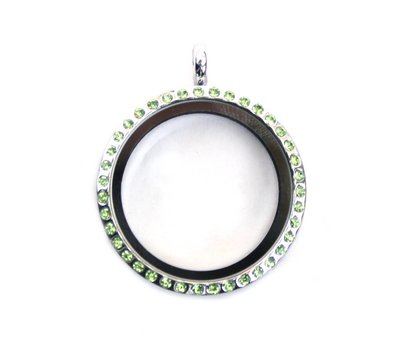 Floating locket Zilveren memory locket rond large strass groen