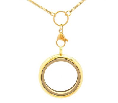 Floating locket Gouden memory locket rond XL met ketting