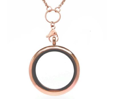 Floating locket Rosé gouden memory locket rond XL met ketting