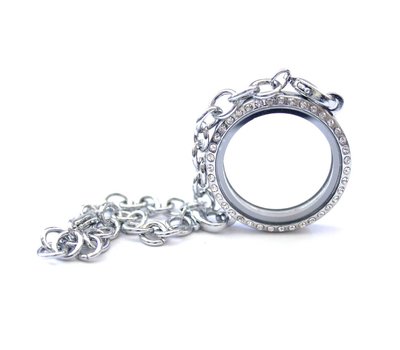 Floating memory lockets Zilveren memory locket armband met strass rond large
