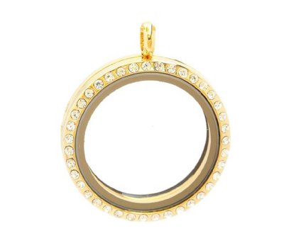 Floating memory lockets Gouden memory locket met strass rond Xlarge