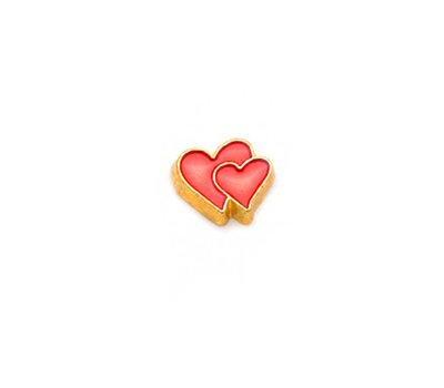 Floating Charms Floating locket charm dubbele rode hartjes goud