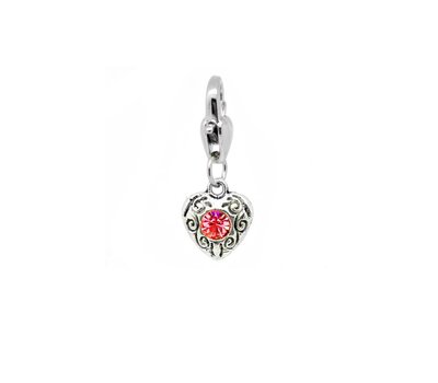 Clip on charms Vintage hartje met rode crystal dangle
