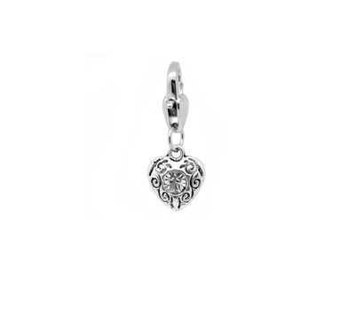 Clip on charms Vintage hartje met witte crystal dangle