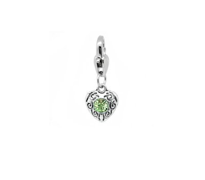 Clip on charms Vintage hartje met groene crystal dangle