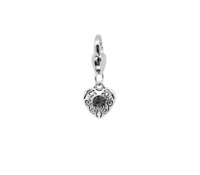 Clip on charms Vintage hartje met zwarte crystal dangle