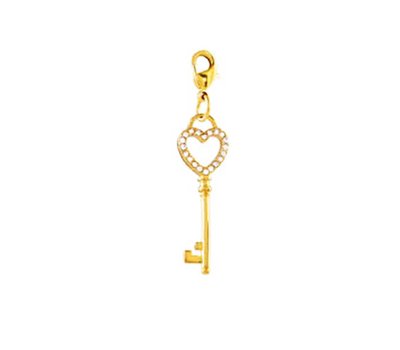 Clip on charms Sleutel dangle met strass goud