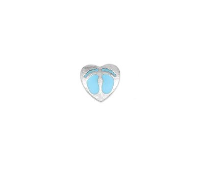 Floating Charms Floating locket charm blauwe voetjes in hart zilver