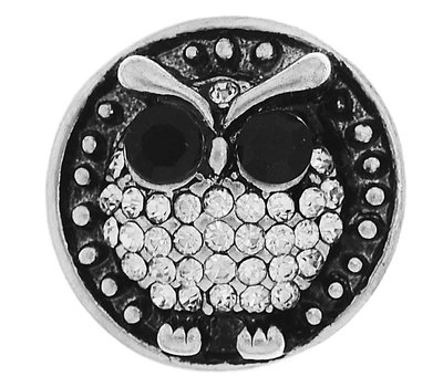 Clicks en Chunks | Click uil met zwart witte crystals zilver