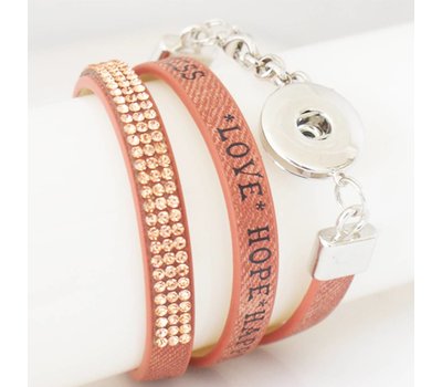 Clicks Sieraden Clicks armband leer bruin love hope happiness