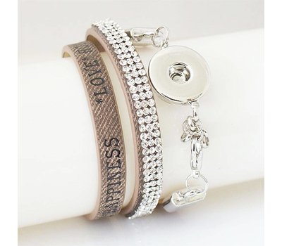 Clicks Sieraden Clicks armband leer beige love hope happiness