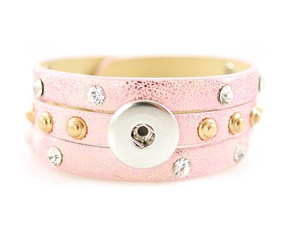 Clicks Sieraden Clicks armband leer roze met crystals en studs