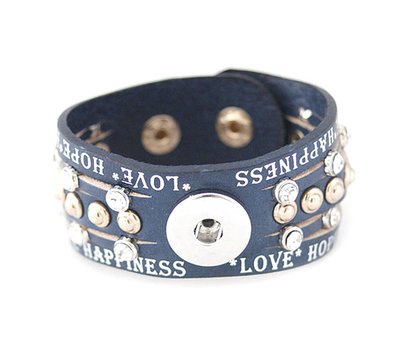 Clicks Sieraden Clicks armband leer donker blauw love hope happiness breed