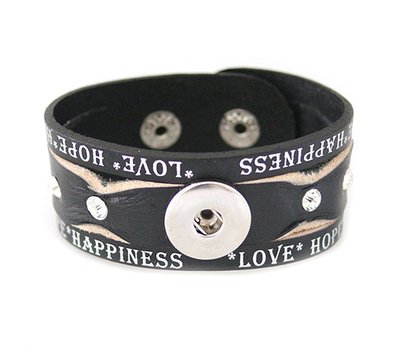 Clicks Sieraden Clicks armband leer zwart love hope happiness wave