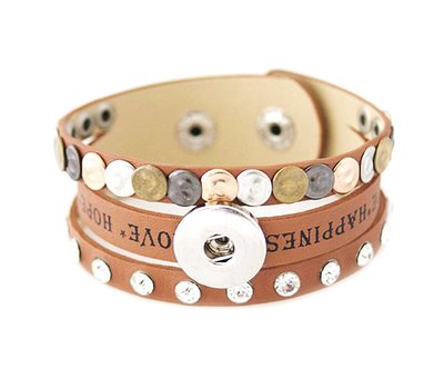 Clicks Sieraden Clicks armband leer cognac love hope happiness breed