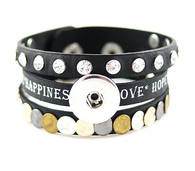 Clicks Sieraden Clicks armband leer zwart love hope happiness breed
