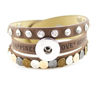Clicks Sieraden Clicks armband leer bruin love hope happiness breed