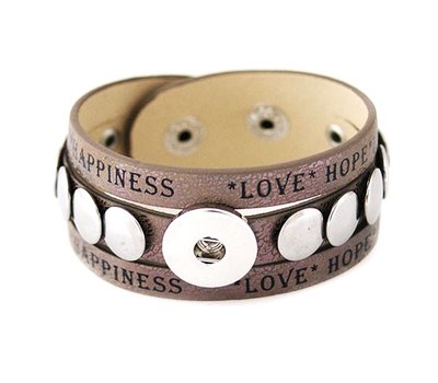 Clicks Sieraden Clicks armband leer bruin studs love hope happiness breed