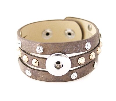 Clicks Sieraden Clicks armband leer bruin studs en strass breed