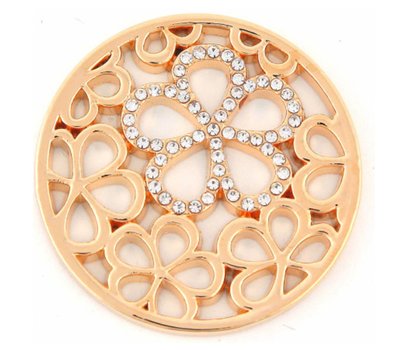 Munt voor Muntketting Bloemen met crystals goud