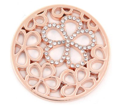 Munt voor Muntketting Bloemen met crystals rose goud