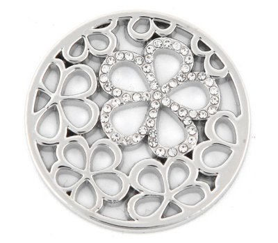 Munt voor Muntketting Bloemen met crystals zilver