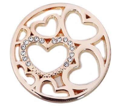 Munt voor Muntketting Hartjes crystals rose goud
