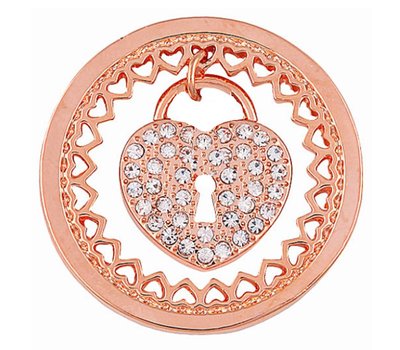 Munt voor Muntketting Heart key lock rose goud