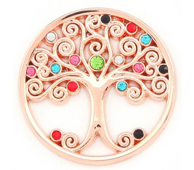 Munt voor Muntketting Levensboom multi color crystals rose goud